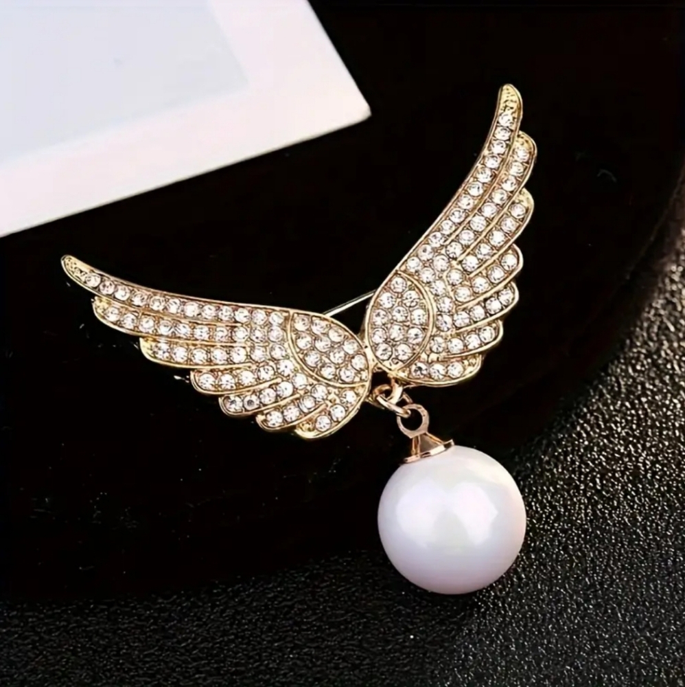 Angel Wings Rhinestone Brooch Pin - Picture 3 of 3